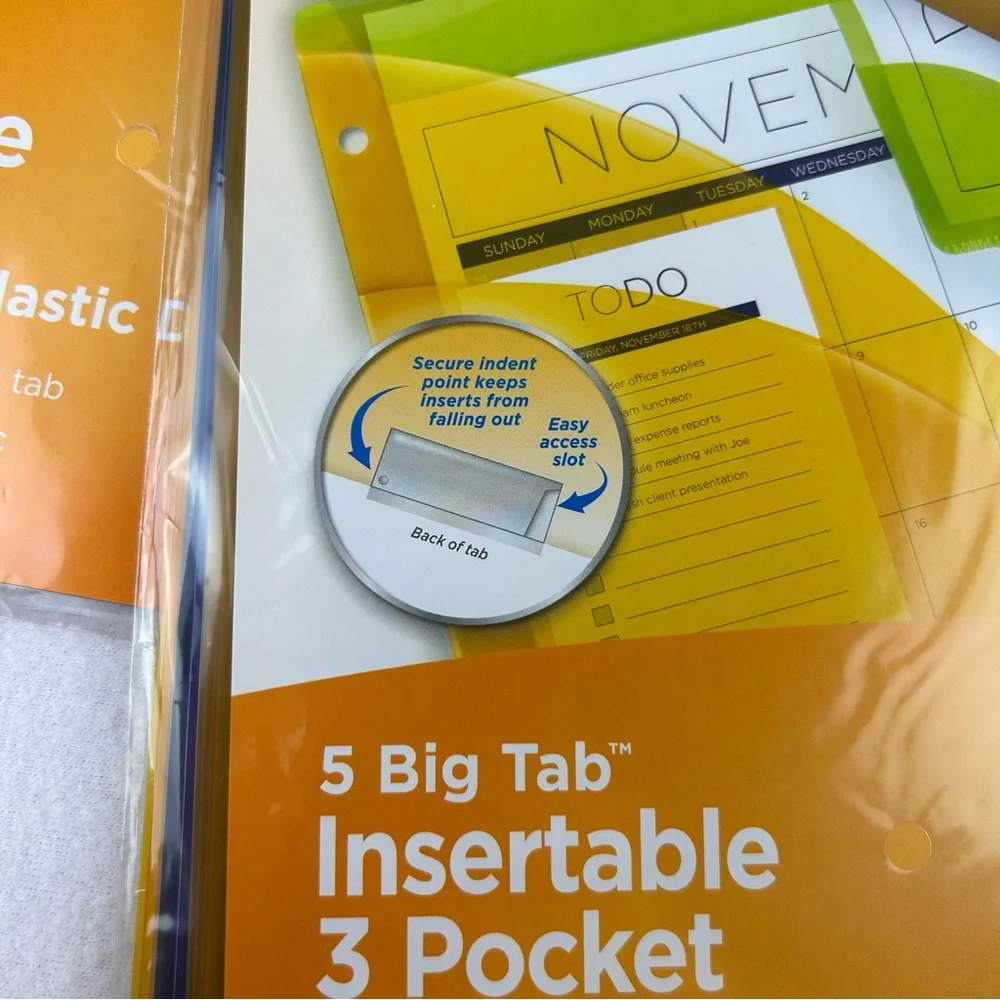 Avery 5 Big Tab Insertable 3 Pocket Corner Lock Plastic Dividers 11273 Lot of 2